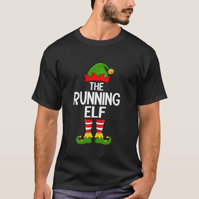 Running Elf Xmas Matching Family Elf Squad Christm T-Shirt (Front)