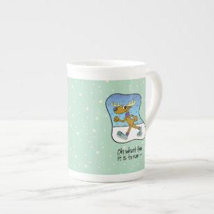 Running Exercise Reindeer Christmas Bone China Mug