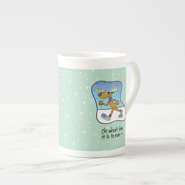 Running Exercise Reindeer Christmas Bone China Mug (Front Right)