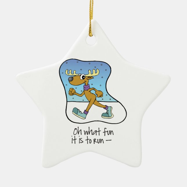Running Exercise Reindeer Christmas Ceramic Ornament (Front)