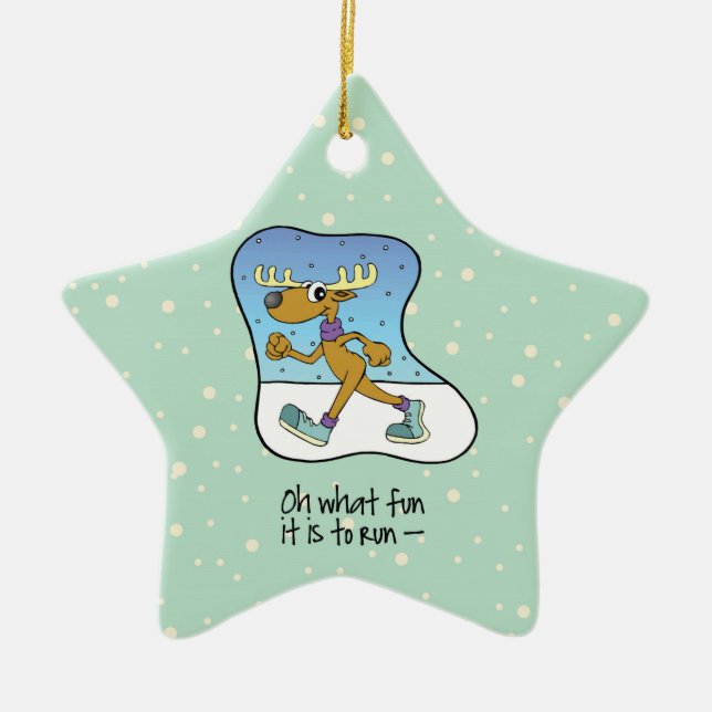 Running Exercise Reindeer Christmas Ceramic Ornament (Front)