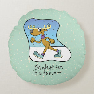 Running Exercise Reindeer Christmas Round Cushion