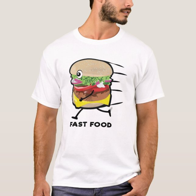 Running Fast Food - Funny Burger Design T-Shirt (Front)