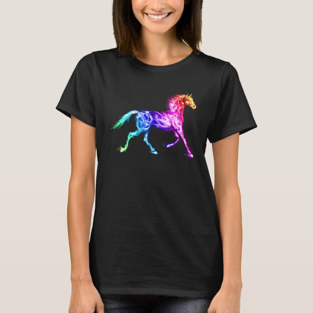Running Fire Horse In Spectrum Colours Illustratio T-Shirt (Front)