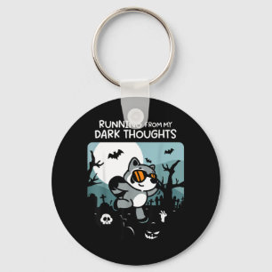 Running from Dark Thoughts Funny Racoon Halloween Key Ring