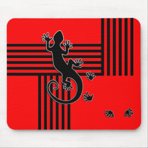 Running Gecko - black & red stripes abstract Mouse Pad