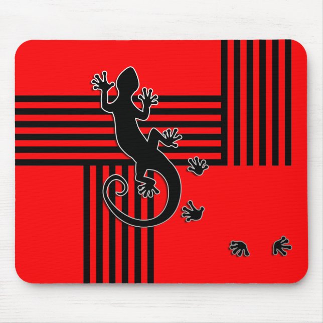 Running Gecko - black & red stripes abstract Mouse Pad (Front)