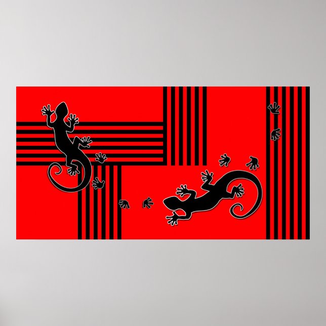 Running Gecko - black & red stripes abstract Poster (Front)