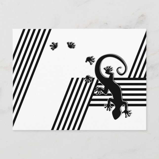 Running Gecko - black & white stripes abstract2 Postcard (Front)