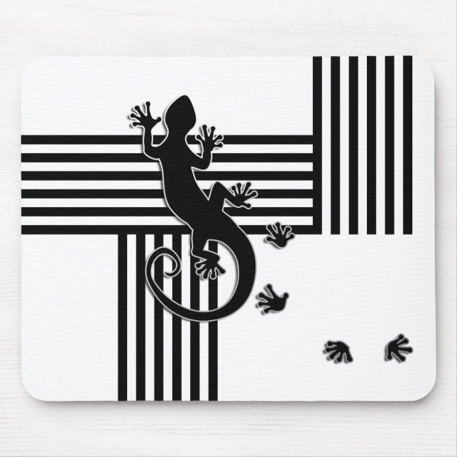 Running Gecko - black & white stripes abstract Mouse Pad (Front)