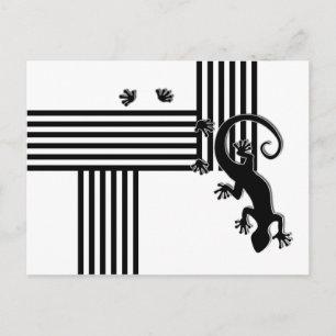 Running Gecko - black & white stripes abstract Postcard
