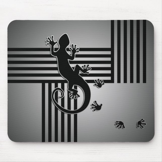 Running Gecko - black & white stripes shine Mouse Pad (Front)