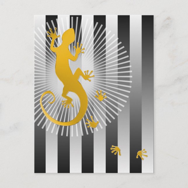 Running Gecko gold | grey stripes Postcard (Front)