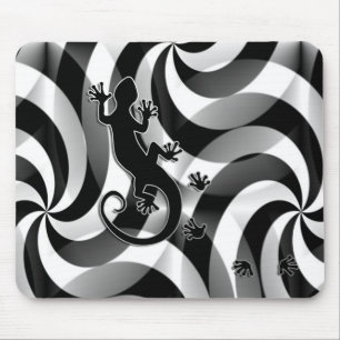 Running Gecko - swirls black & white Mouse Pad