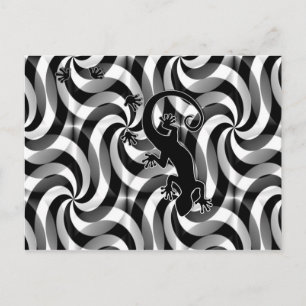 Running Gecko - swirls black & white Postcard