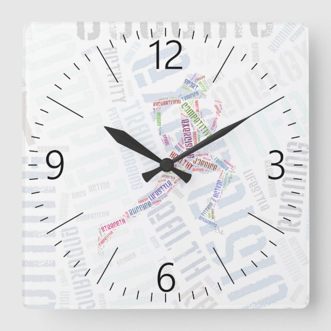 Running girl square wall clock (Front)