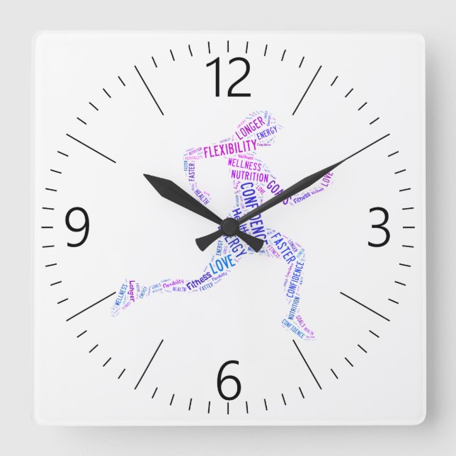 Running girl square wall clock (Front)