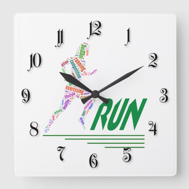 Running girl square wall clock (Front)