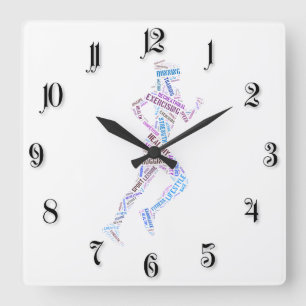 Running girl square wall clock
