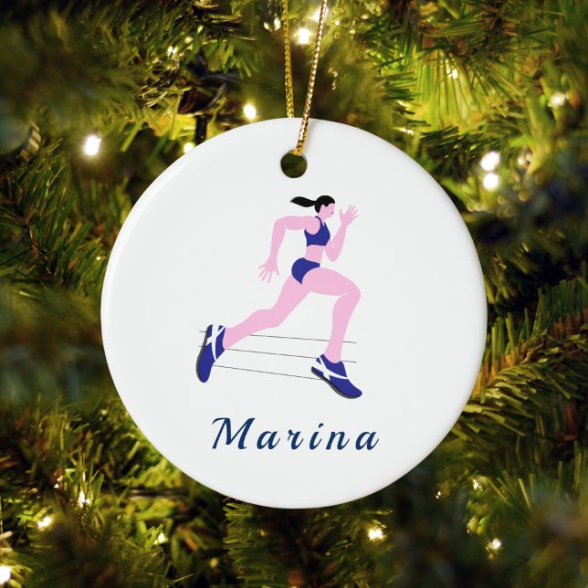 Running Girl Track & Field Cross Country Kids Name Ceramic Ornament (Creator Uploaded)