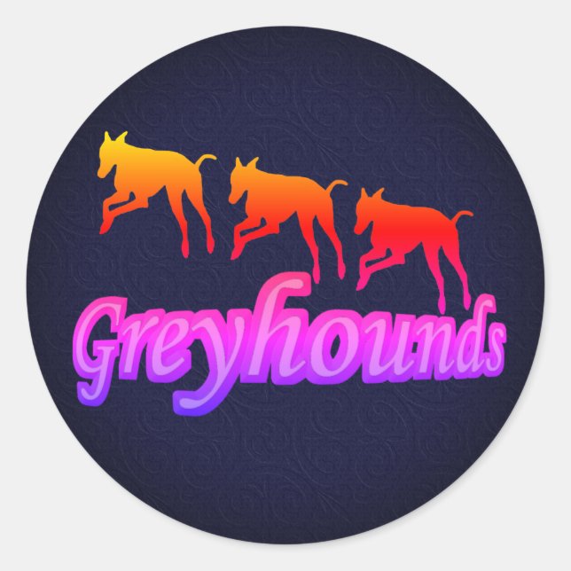Running Greyhound Silhouettes Rainbow Classic Round Sticker (Front)