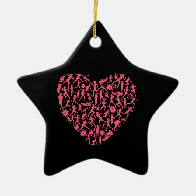 Running Heart - Women Runner Silhouettes Ceramic Ornament (Front)