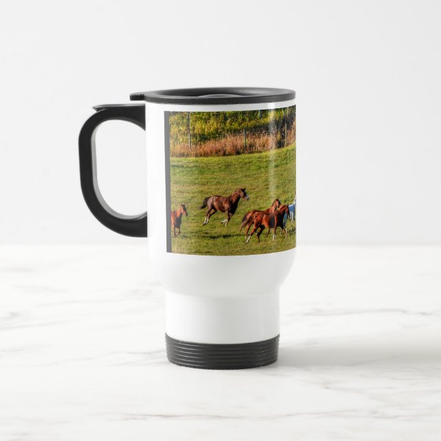 Running Herd of Ranch Horses Equine Photo 2 Travel Mug (Left)