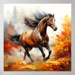 Running Horse in Autumn Poster