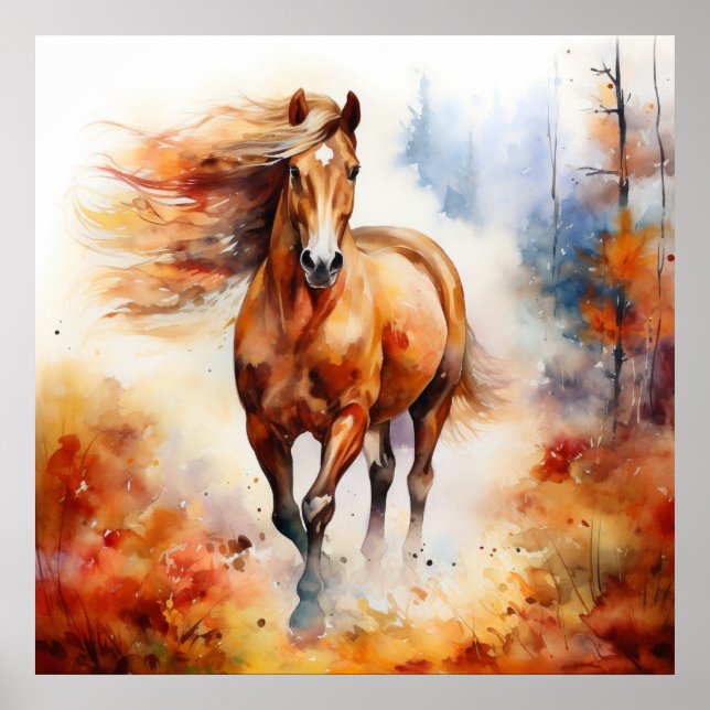 Running Horse in Autumn Poster (Front)