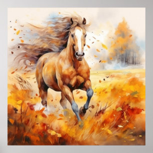 Running Horse in Autumn Poster