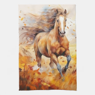 Running Horse in Autumn Tea Towel