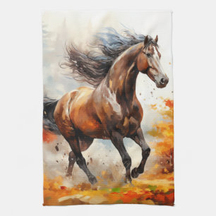 Running Horse in Autumn Tea Towel