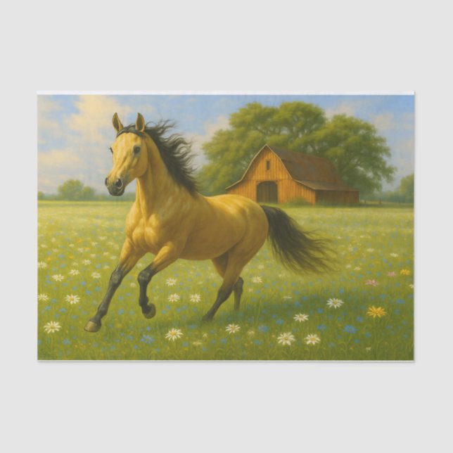 Running Horse in Barnyard Pasture Decoupage Paper (Front)