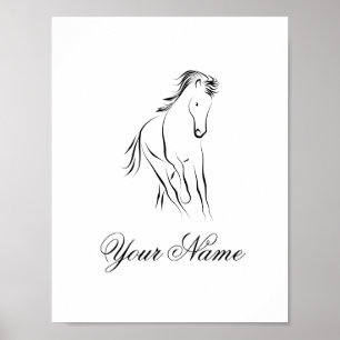 Running horse in black colour poster