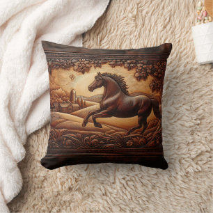 Running Horse in Countryside Cushion