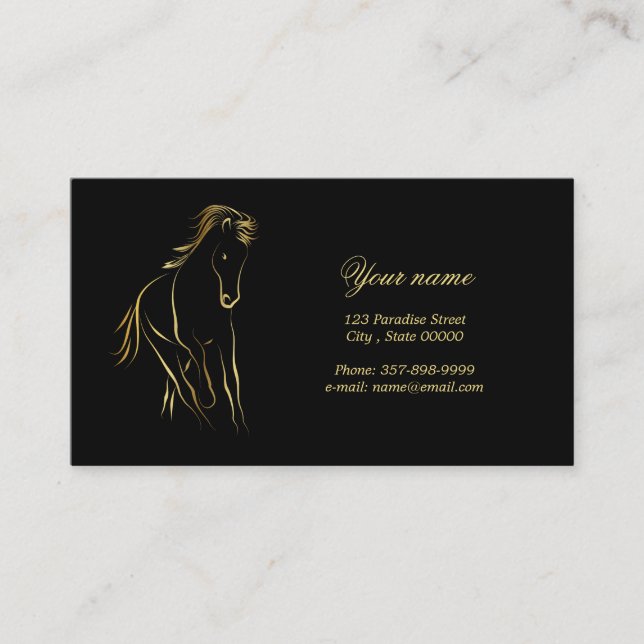 Running horse in gold colour business card (Front)