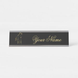 Running horse in gold colour desk name plate
