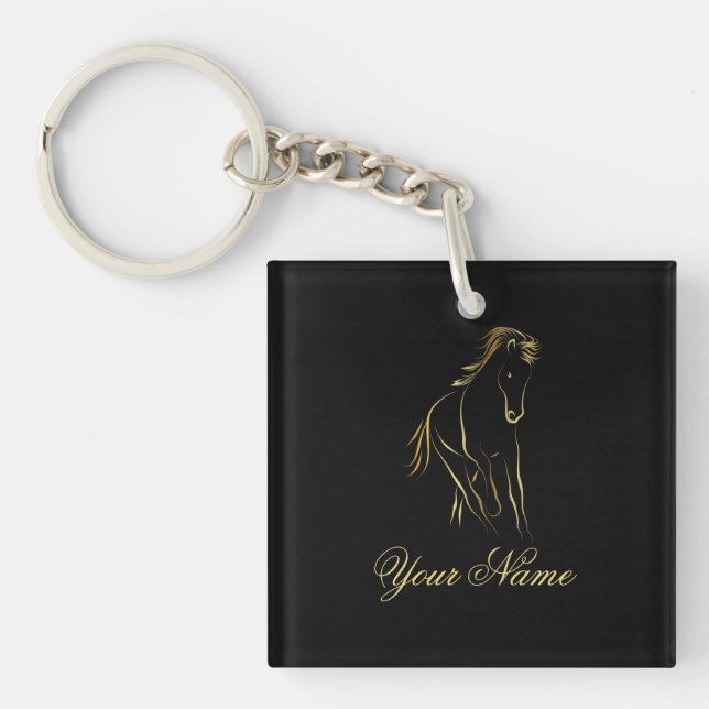 Running horse in gold colour key ring (Front)
