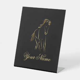 Running horse in gold colour pedestal sign