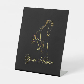 Running horse in gold colour pedestal sign