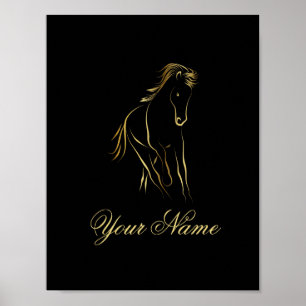 Running horse in gold colour poster