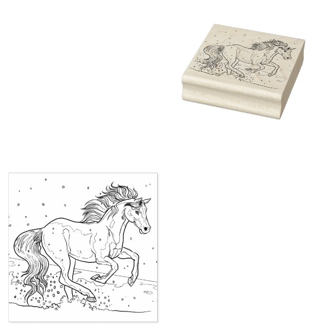 Running Horse in the snow Rubber Stamp (Stamped)