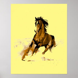 Running Horse Motivational Artwork Yellow Poster