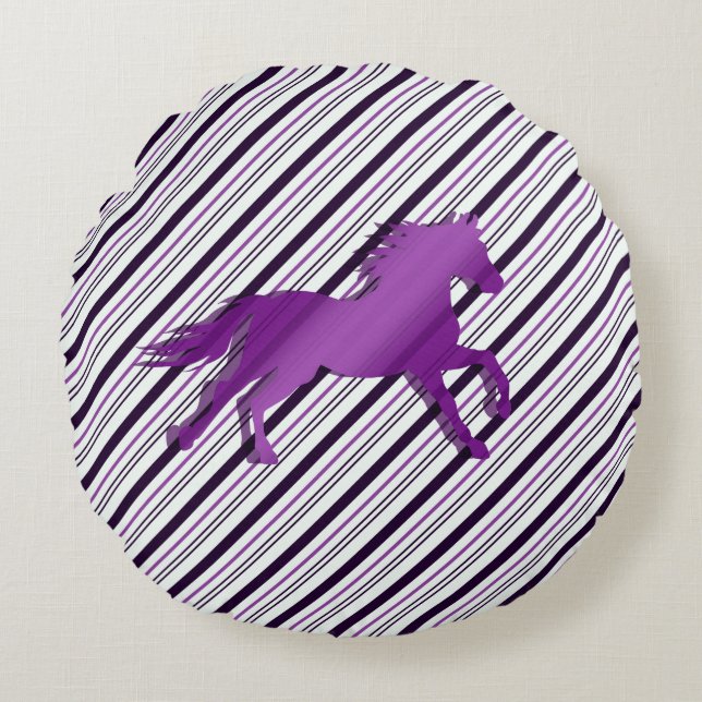 Running Horse on Stripes Round Cushion (Front)