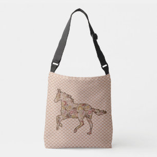 Running Horse Silhouette, Brown, Tan, and Cream Crossbody Bag