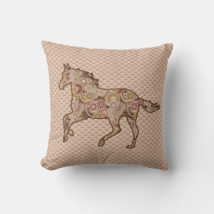 Running Horse Silhouette, Brown, Tan, and Cream Cushion