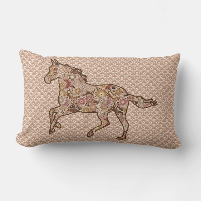 Running Horse Silhouette, Brown, Tan, and Cream Lumbar Cushion (Front)
