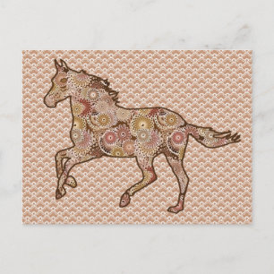 Running Horse Silhouette, Brown, Tan, and Cream Postcard