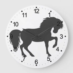 Running horse silhouette - Choose background color Large Clock