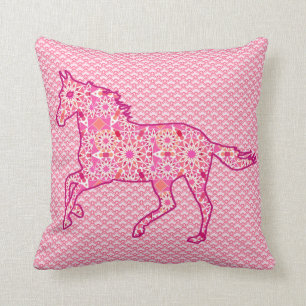 Running Horse Silhouette, Fuchsia and Coral Pink Cushion
